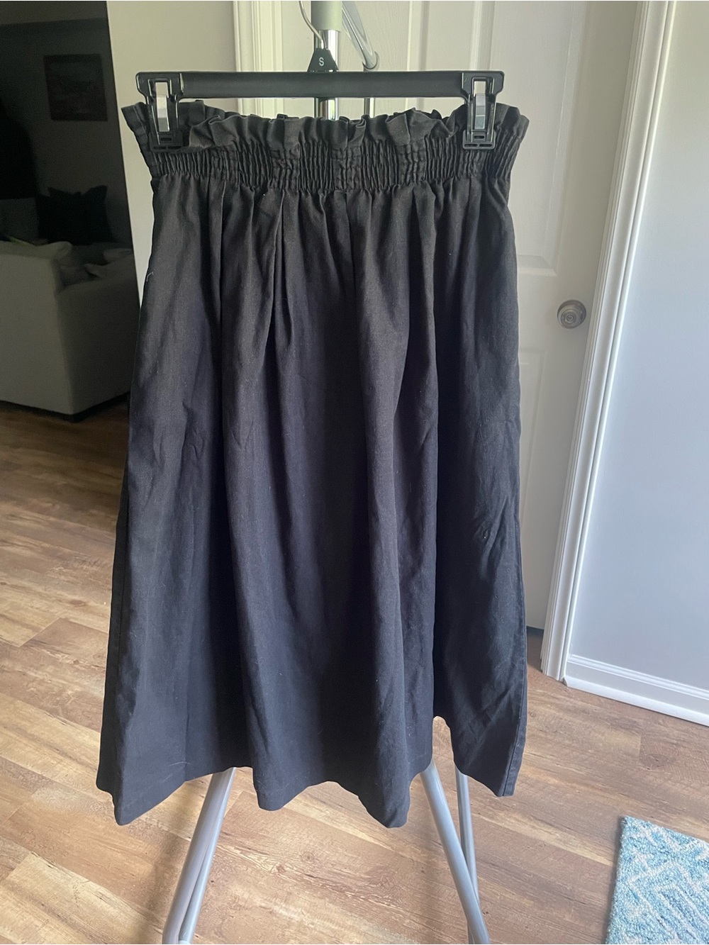 ASOS Black Smocked Waist A-Line Midi Skirt